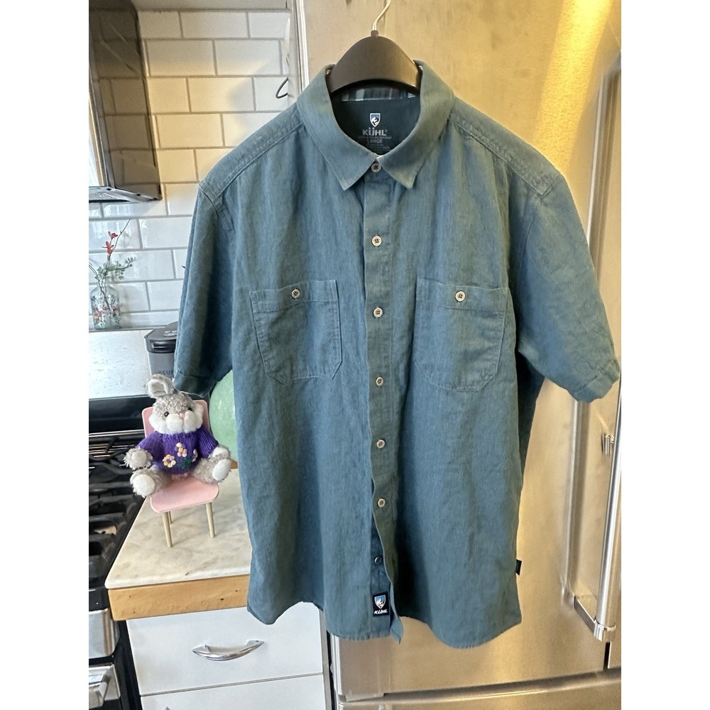 Kuhl Men's Green/Blue Sz L Button Down Casual Hiking Camping Nature Travel NWOT